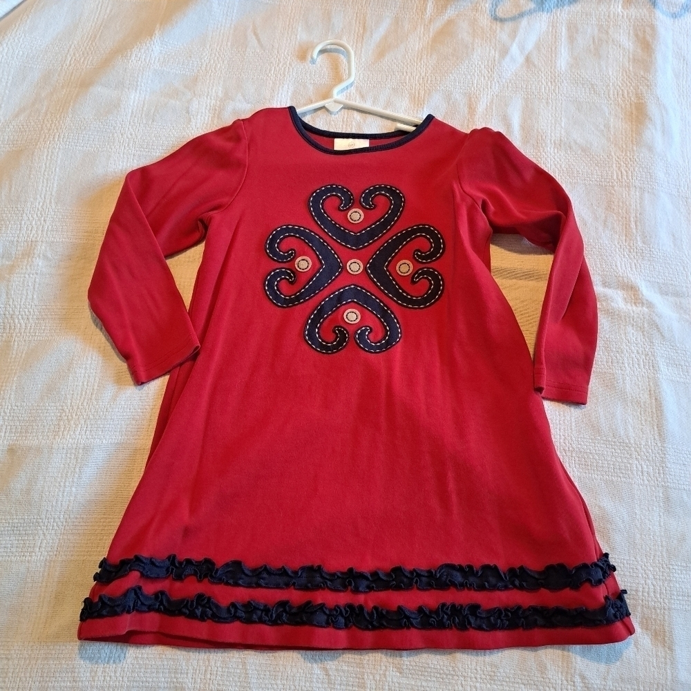 Hanna Andersson girls size 120 or 6-7 red dress with blue accent & heart design